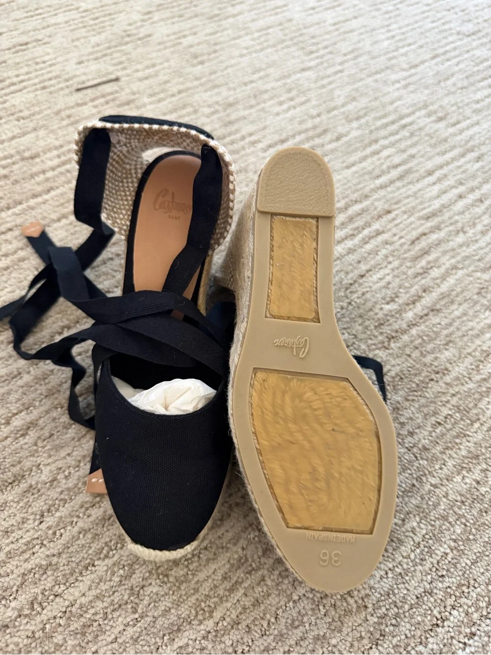 Castaner Black Canvas Espadrille Wedge Ankle-Tie Sandals